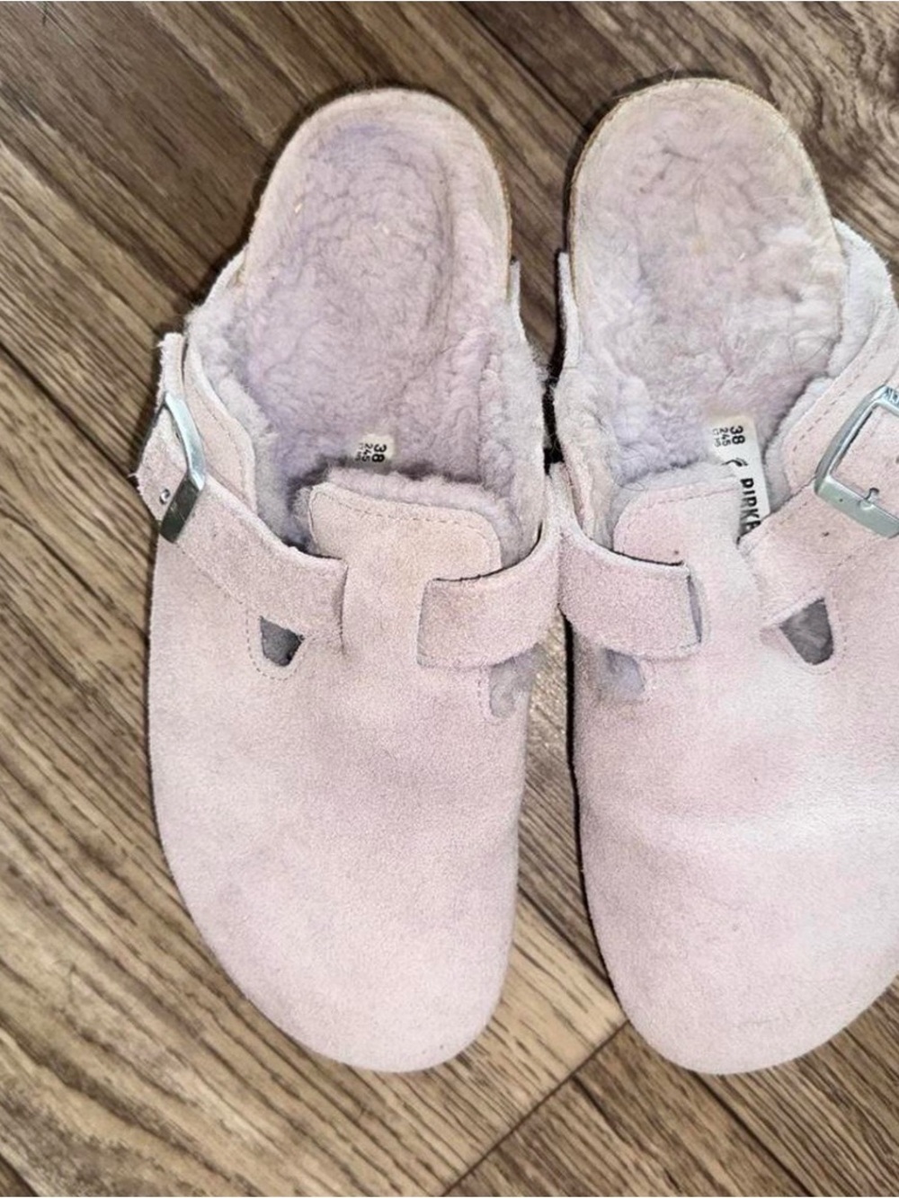 Birkenstock Pink Suede Shearling-Lined Slip-On Clogs